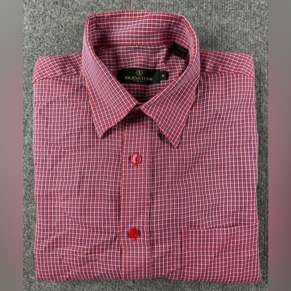 Bugatchi Uomo Mens Modal Blend Short Sleeve Button Down Shirt Size M Red/Blue
